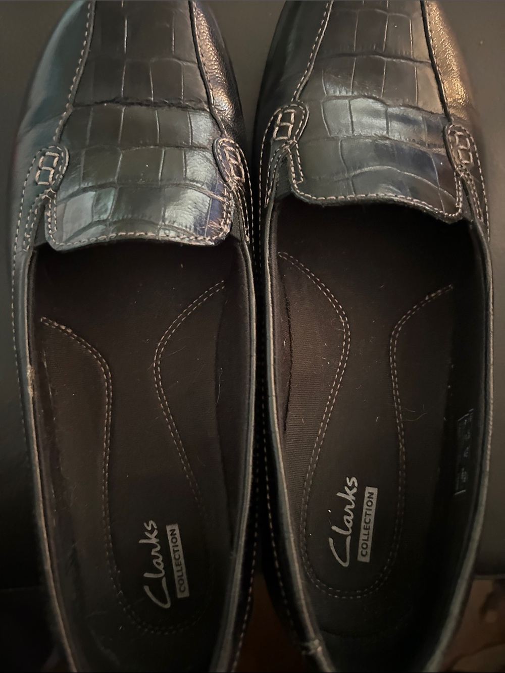 Clarks Black Croc-Embossed Leather Loafers